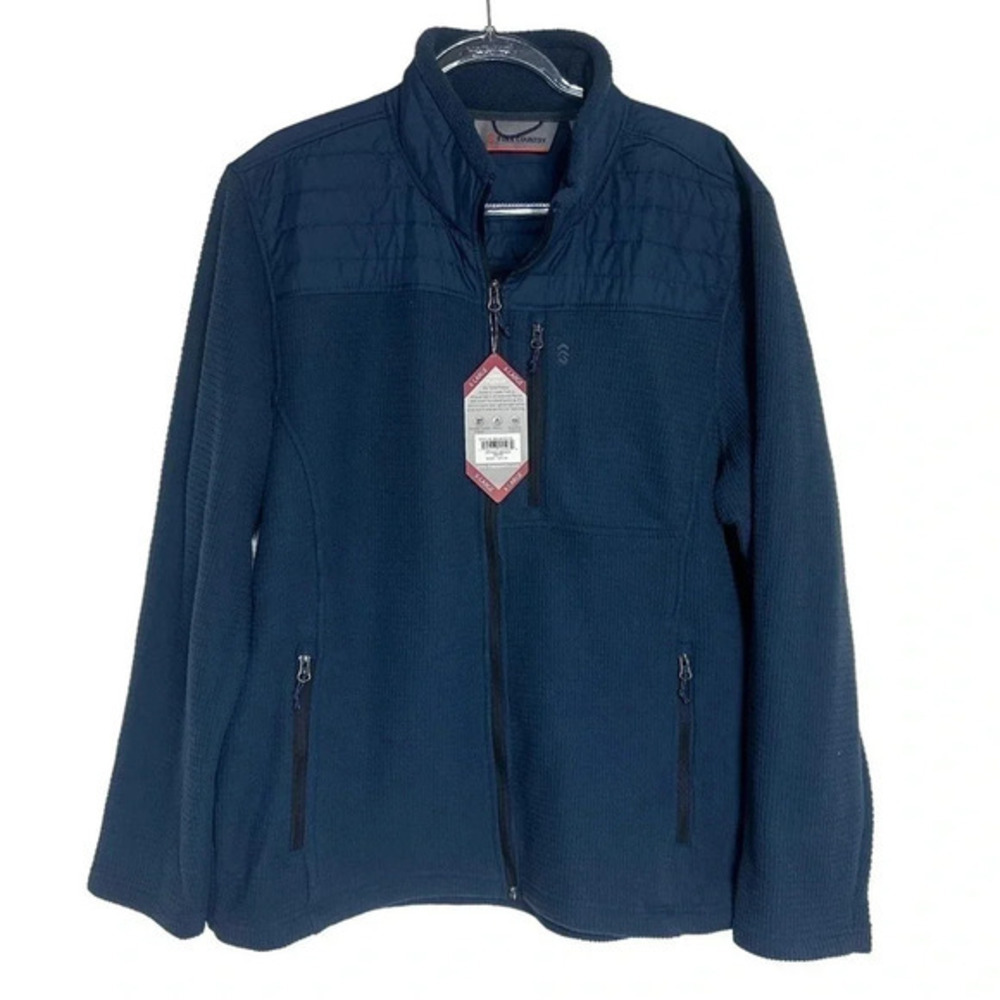 Free Country Grid Fleece Jacket XL Denim Trails Blue Full‎ Zip Quilted Yoke NEW